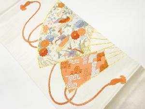 金駒刺繍扇に花々・鴛鴦・古典柄模様袋帯